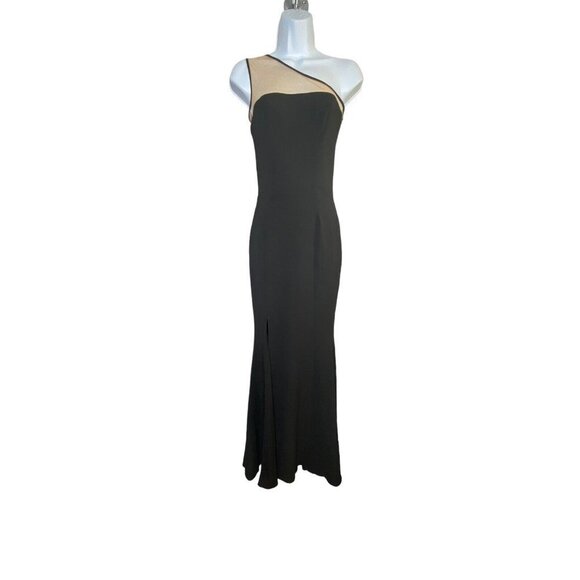 Dress‎ The Population Womens One Shoulder Long Evening Dress Mesh Raelyn Black - Picture 1 of 5